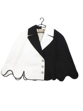 Gucci Poncho Cape Bicolor Coat Bijou Button Black White